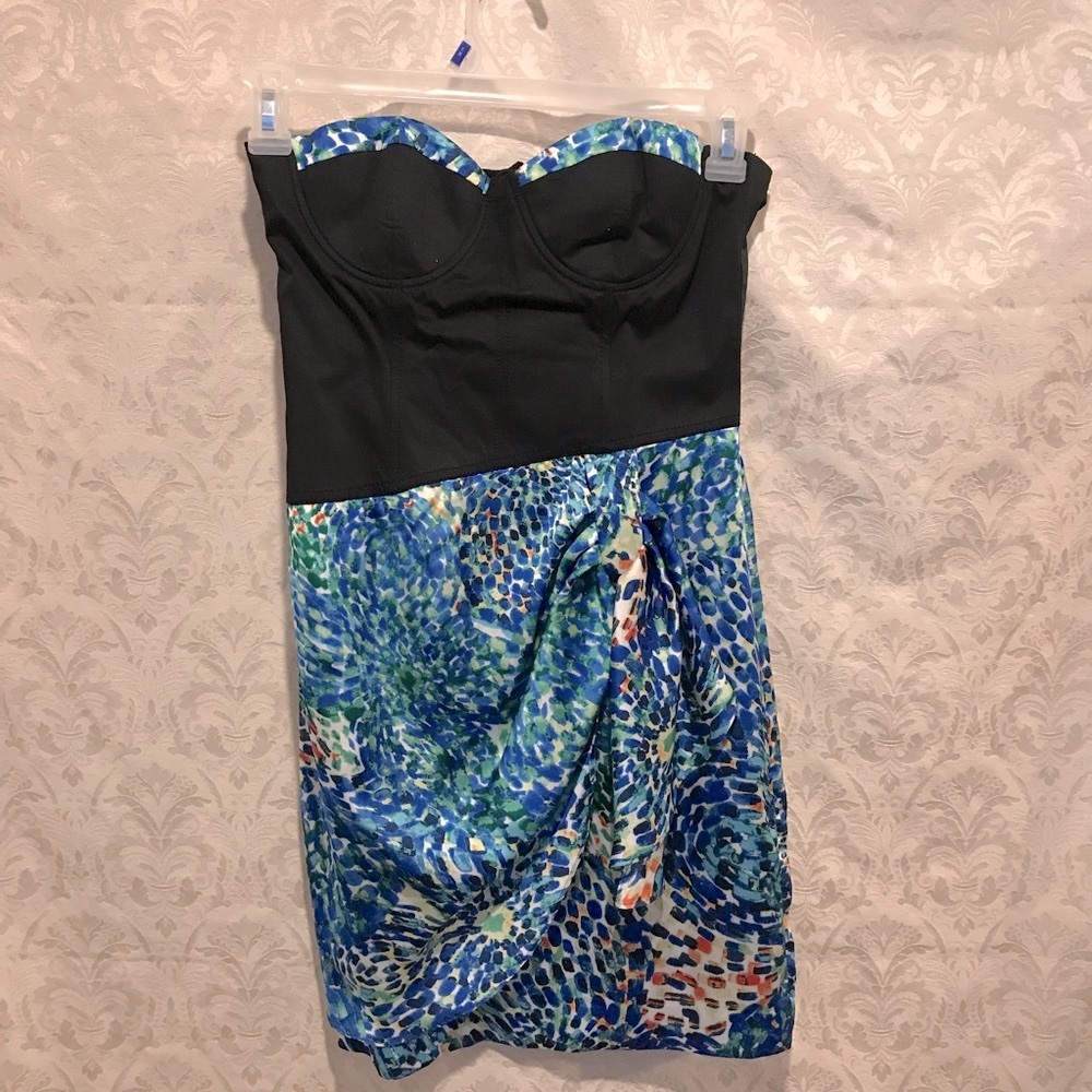 Van Gogh Strapless underwire mini dress silky sz 2 art impressionist abstract